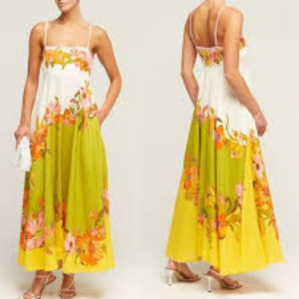 Floral Yellow and Green Maxi Dress